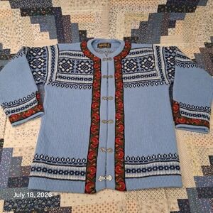 Vintage Nordstrikk Cardigan Fair Isle Norwegian Wool Sweater Womens Large M/L